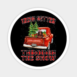 Christmas Irish Setter Through The Snow Dog Santa Truck Tree Magnet